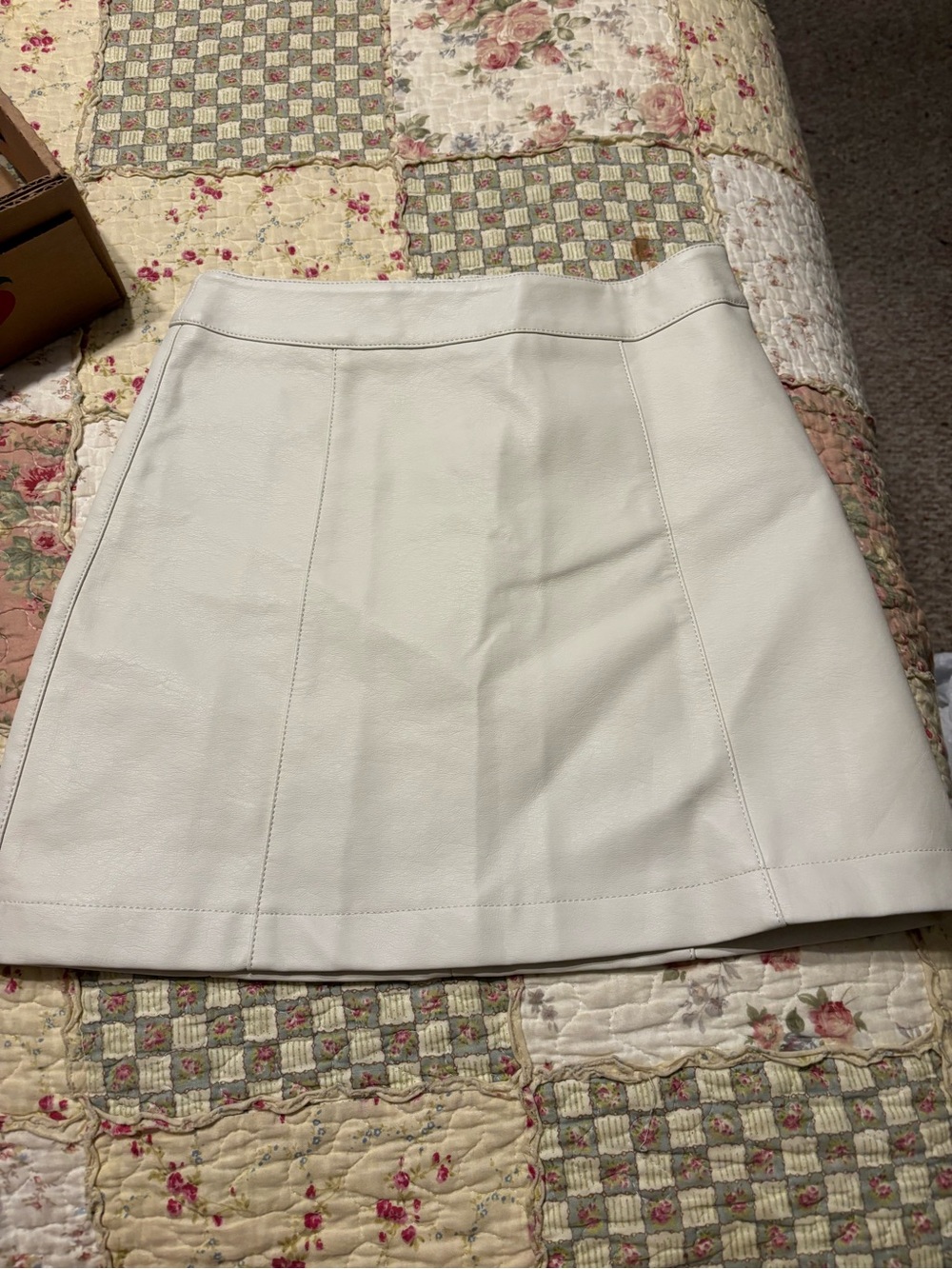 Forever 21 Cream A-Line Faux Leather Mini Skirt